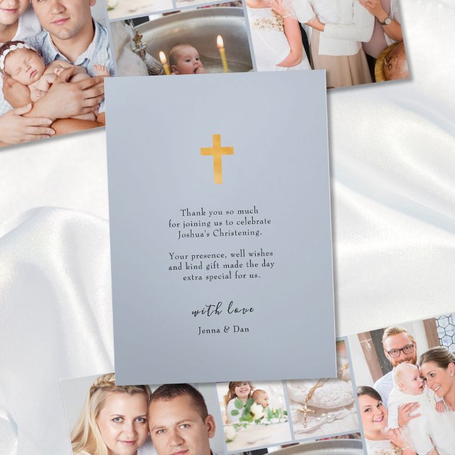 Cartão Com Dobra Tripla Christening 6 Photo Pink Obrigado Blue (Criador carregado)