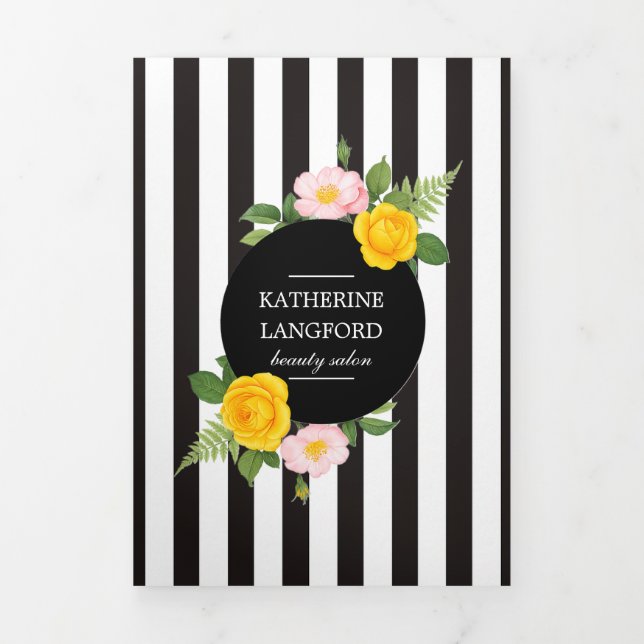 Cartão Com Dobra Tripla Conjunto de negócios Salão de beleza Floral mínimo (Cobrir)