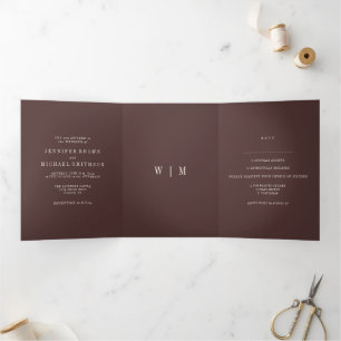Cartão Com Dobra Tripla Cor Tendência Marrom Chocolate Formal Casamento Mo