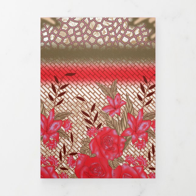 Cartão Com Dobra Tripla Design de tecido de intricato com padrões florais (Cobrir)