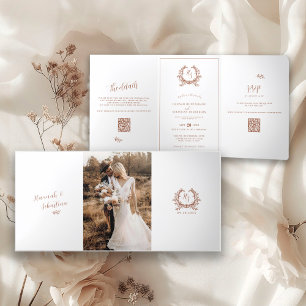 Cartão Com Dobra Tripla Detalhes/RSVP de Código QR de Foto de Cotta Monogr