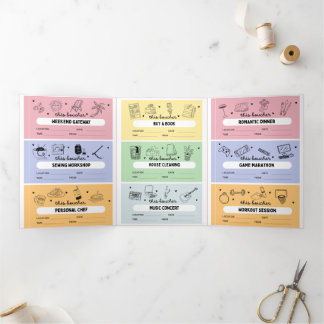 Cartão Com Dobra Tripla DIY Custom Activity Coupons Trifold Card