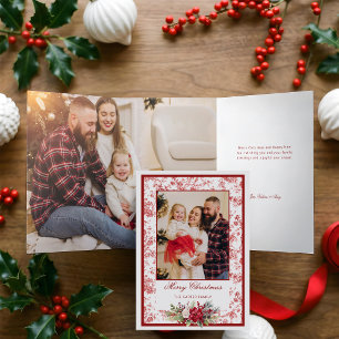 Cartão Com Dobra Tripla Elegante Toile Vermelha com Foto Floral de Inverno