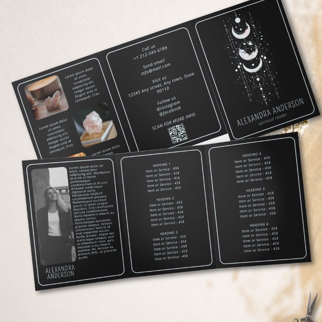 Cartão Com Dobra Tripla Fases da Lua Celestiais Código QR Espiritual Místi (Criador carregado)