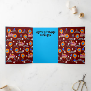 Cartão Com Dobra Tripla Feliz 4.º Aniversário, 4.º Aniversário Vermelho Es