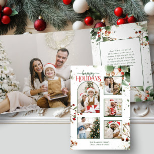 Cartão Com Dobra Tripla Feliz Natal Aquarela Folhas Botânico 5 Fotos