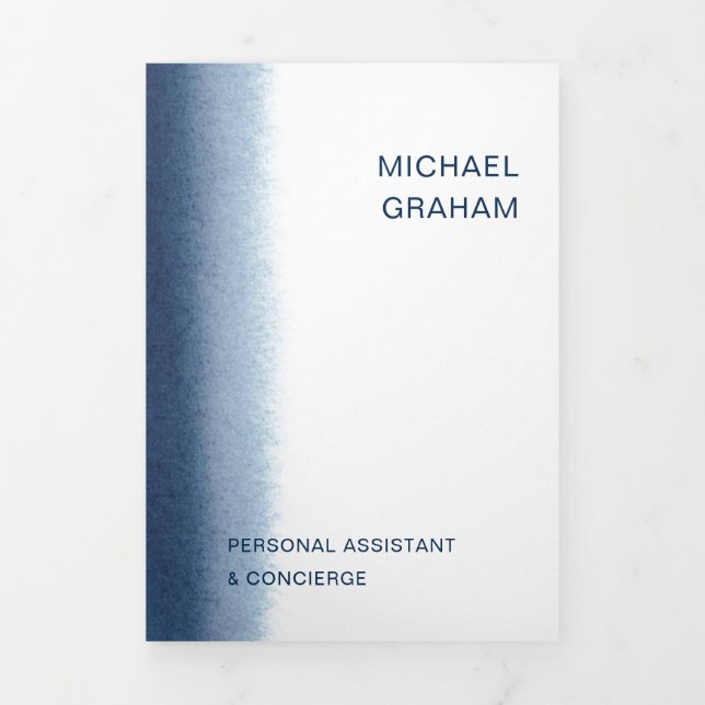 Cartão Com Dobra Tripla Folheto Azul de Marinho de Aquarela Moderna (Cobrir)