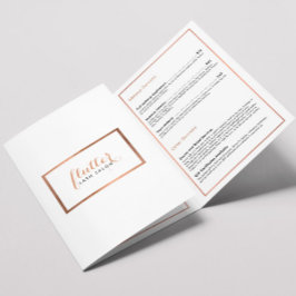 Cartão Com Dobra Tripla Folheto da Lista de Preços do Salão Lash Dourado S