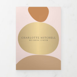 Cartão Com Dobra Tripla Folheto de Bem-Estar Rosa-Rosa com Pedras Abstrato