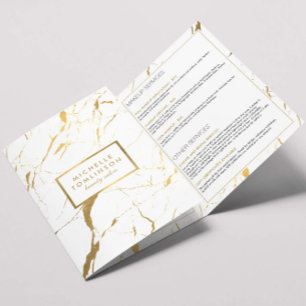 Cartão Com Dobra Tripla Folheto de Marble Salon, branco e Dourado