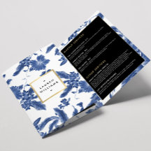 Folheto de Padrão Floral Azul e Branco Vintage