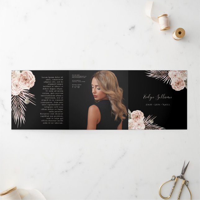 Cartão Com Dobra Tripla Folheto de Rosas Tropicais (Fora)