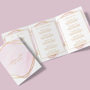 Cartão Com Dobra Tripla Folheto de Salão de Beleza Script Blush Rosa Aquar