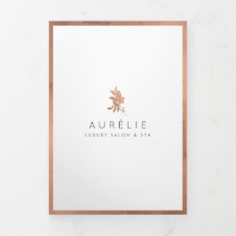 Cartão Com Dobra Tripla Folheto de Salão de Luxo Floral Dourado Simples Ro