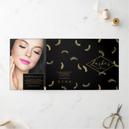 Cartão Com Dobra Tripla Folheto Preto/Dourado do Salão de Cílios Lots of L