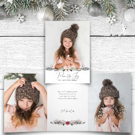 Cartão Com Dobra Tripla Foto Botânica de Natal de Paz e Alegria Moderna