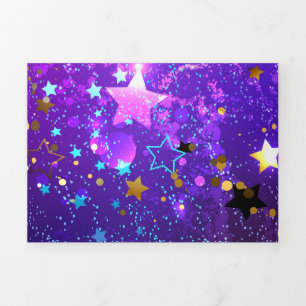 Cartão Com Dobra Tripla Fundo de papel alumínio roxo com estrelas