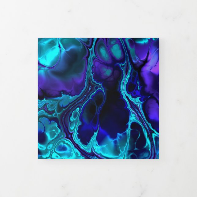 Cartão Com Dobra Tripla Groovy Boho Vibrant Blue Monocromo Marble Fractal (Cobrir)