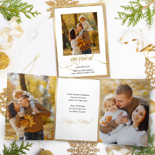 Cartão Com Dobra Tripla Imagem e caligrafia do Shimmer Dourado Elegante