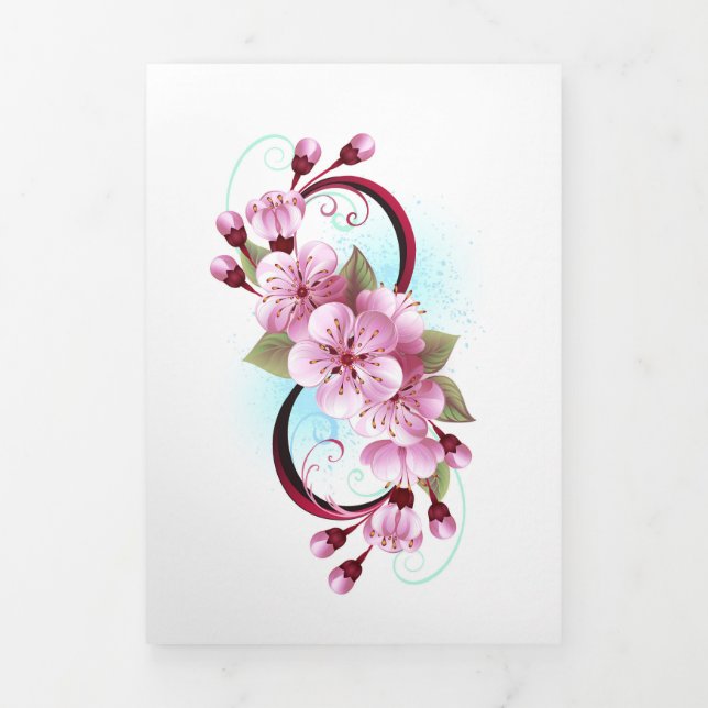 Cartão Com Dobra Tripla Infinidade com Flores de Flor Sakura (Cobrir)