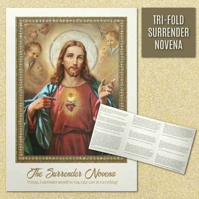 Cartão Com Dobra Tripla Jesus Renuncia Novena Oração Católica (TRI-FOLD SURRENDER NOVENA TO JESUS )