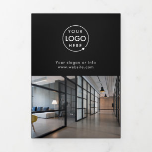 Cartão Com Dobra Tripla Logotipo da empresa Brochura Na moda Black Tridv