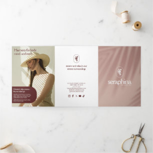 Cartão Com Dobra Tripla Logotipo de Brochura Rosa de Beleza e Spa Elegânci