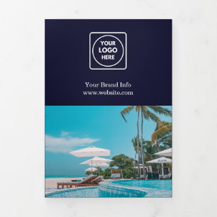 Cartão Com Dobra Tripla Logotipo Empresarial Azul Marinho   Design Dobrado