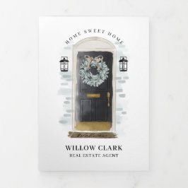 Cartão Com Dobra Tripla Marketing Imobiliário de Porta da Água Preta