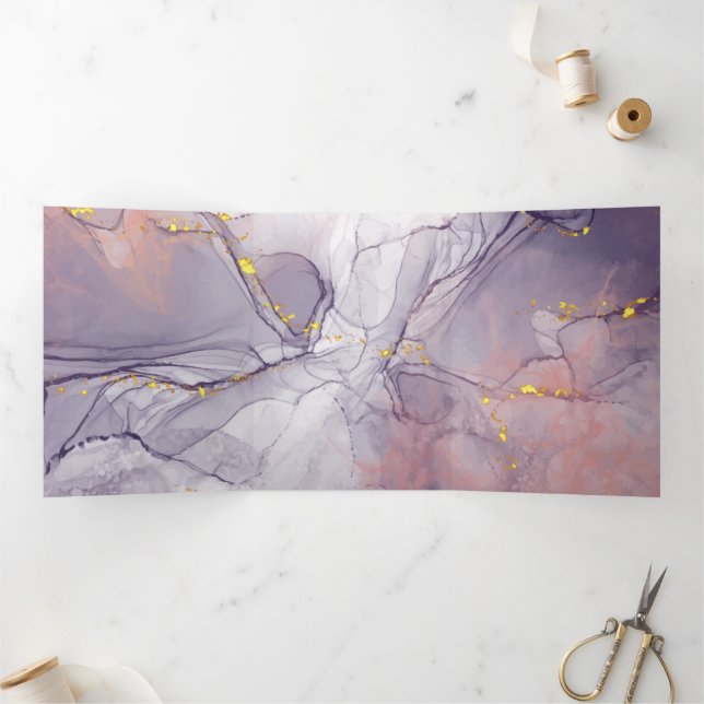Cartão Com Dobra Tripla Mármore Violeta e Dourado (Dentro)