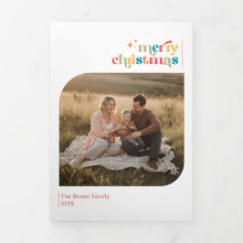 Cartão Com Dobra Tripla Minimal Christmas Family Photo Collage Greetings