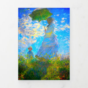 Cartão Com Dobra Tripla Monet Woman com Parasol