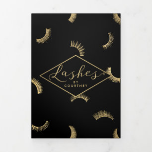 Cartão Com Dobra Tripla Muitos Lashes Lash Salão Preto/Dourado Folheto