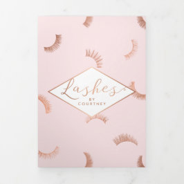 Cartão Com Dobra Tripla Muitos Lashes Lash Salão Rosa/Rosa Dourado Brochur