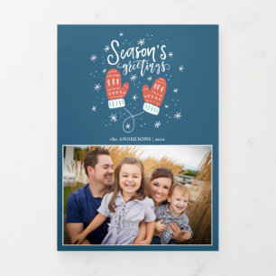 Cartão Com Dobra Tripla Natal Hygge Mittens Tri Fold