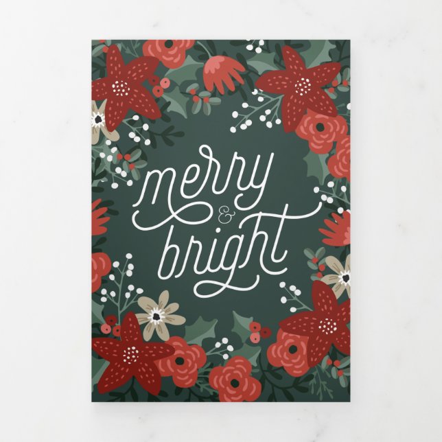 Cartão Com Dobra Tripla Natal Poinsettia Foliage Holiday Tri Fold (Cobrir)