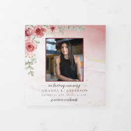 Cartão Com Dobra Tripla No Loving Memory Blush Red Flower Funeral