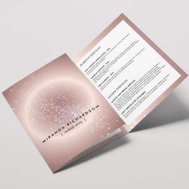 Cartão Com Dobra Tripla Panfleto de Beleza Rosa Brilho Confete Celestial (Criador carregado)
