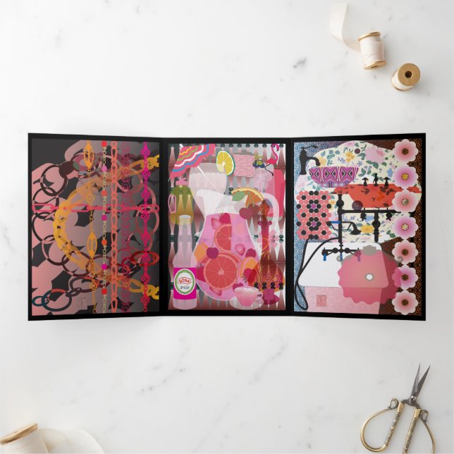 Cartão Com Dobra Tripla Placa de triplo rosa (Dentro)