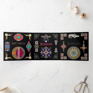 Cartão Com Dobra Tripla Placa tripla preta Brooch
