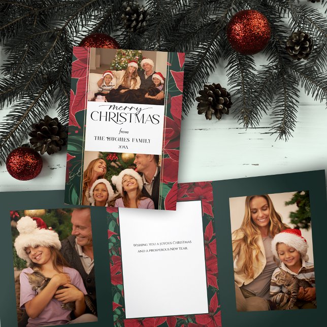 Cartão Com Dobra Tripla Poinsettia Botânica 2-Foto de Natal Negrito (Criador carregado)