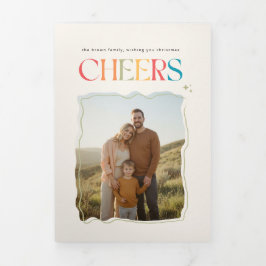 Cartão Com Dobra Tripla Retro Family Portrait Christmas Holiday Photo