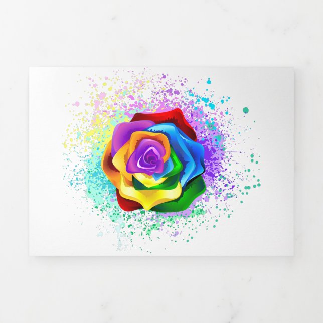 Cartão Com Dobra Tripla Rosa de arco-íris colorido (Cobrir)