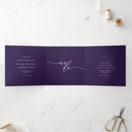 Cartão Com Dobra Tripla Roxo Midnight Calligraphy Minimalista Rsvp