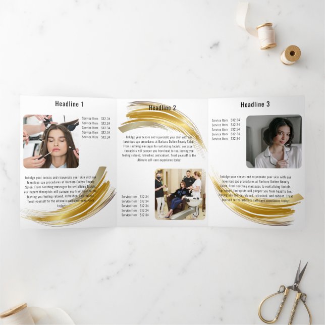 Cartão Com Dobra Tripla Terracotta Ocher Beige Dourado (Dentro)