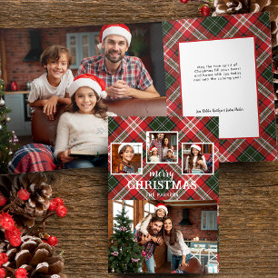 Cartão Com Dobra Tripla Vermelho/Verde Xadrez Natalino 4-Foto Feliz Natal