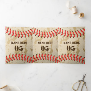 Cartão Com Dobra Tripla Vintage Personalizado Nome do Baseball Número Retr