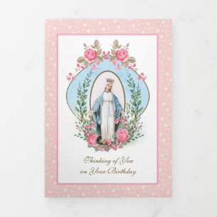 Cartão Com Dobra Tripla Virgem Maria Religiosa Católica Oração Floral Tri-