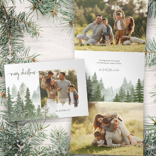 Cartão Com Dobra Tripla Watercolor Woods Christmas Calliographic Foto