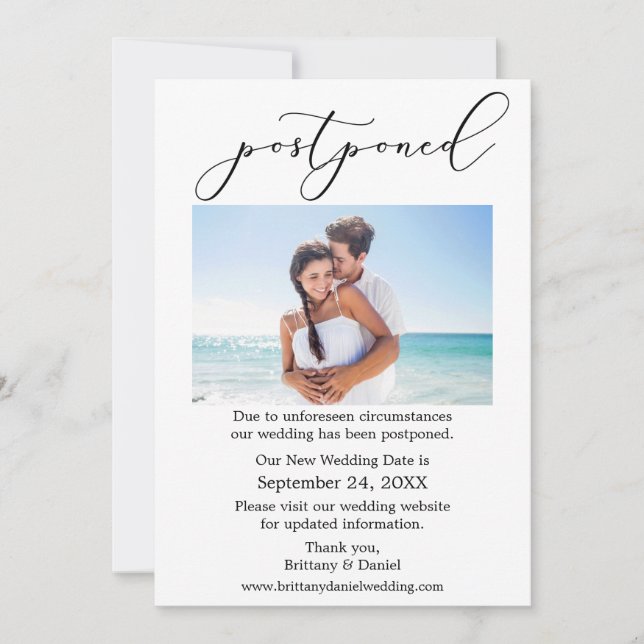 Cartão com fotos Adiado de Casamento de Caligrafia (Frente)